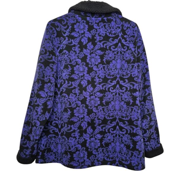 Croft and Barrow Black and Purple Floral Zip-Up Fleece Pocketed Jacket XL - Picture 2 of 7